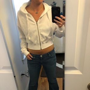 Brand new cropped white terry cloth hoodie